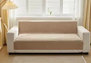 HOMETHREADS Chenille Fabric 1 Seater Couch/Sofa Covers | Luxurious Slipcover Solutions for Sofas, Armchairs, and Loveseats (Beige, 1 Seater Small | 70x180cm)