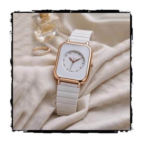 styledose Women’s Square Dial Analog Watch | Rose Gold Case White Dial Minimalist Fashion Wrist Watch | Stainless Steel Strap Elegant Dress Watch for Girls & Ladies (White)