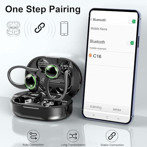 Wireless Earbuds, 2026 Bluetooth 5.4 Headphones Sports, 50 Playback Over-Ear buds with ENC Noise Cancelling Mics, Deep Bass Fitness Earphones Gym Running Workout, IP7 Headset with Earhook, LED Display 4
