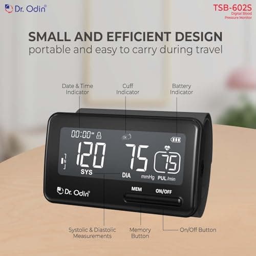 Dr. Odin OBP-105 Digital Blood Pressure Monitor Pulse Point 360° Low Battery detection, 22–42 cm Large Cuff, Accurate One-Touch Operation, Memory & Irregular-Pulse Alert, Type-C Cable (Black) 2