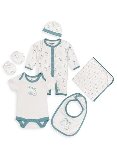 Smart Baby 6 Piece Newborn Clothes Set – 100% Bio-Washed Interlock Fabric | Bodysuit, Sleepsuit, Bib, Blanket, Mittens & Cap | Dinosaur Baby Clothes Gift Set | for Baby Girls (Green, Pack Of 1)