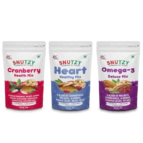 SNUTZY- Cranberry Health Mix | Heart Healthy Mix | Omega-3 Deluxe Mix || Premium Trail Mix of Walnuts, Almonds, Cashews, Brazil Nuts, Pecans, Cranberries & Seeds | Mixed Dry Fruits & Nuts | Healthy Sn 3