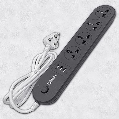 ADDMAX Extension Cord with USB Port 10Amp 220V-50/60Hz |4 Socket Outlet with 3 |Fire Flame Proof |USB Charging Port|1.8 Meter Cord Multi Plug Power Strip Extension Board 2