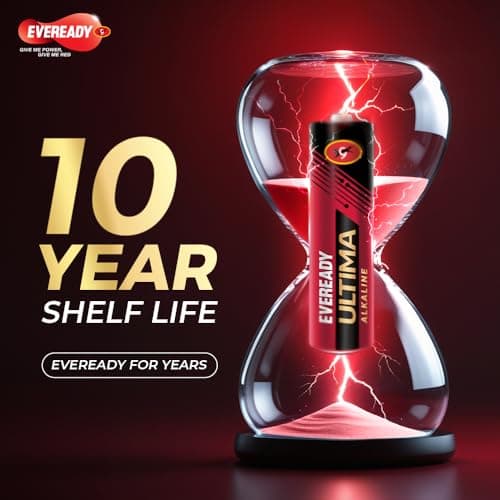Eveready Ultima Alkaline AAA Battery, 400% Longer Lasting, Anti-Leak Turbolock Technology, Eco-Friendly Batteries for High-Drain Devices Household Devices & Toys, Pack of 4 4