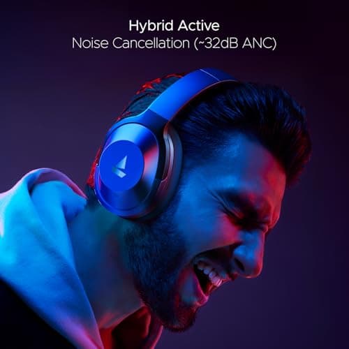 Boat Nirvana 751 ANC,65Hrs Battery,Hybrid Active Noise Cancellation(33dB),Fast Charge,Ambient Mode,Integrated Controls,Carry Pouch,Bluetooth Over Ear Headphones,Wireless Headphone with Mic(Bold Blue) 2