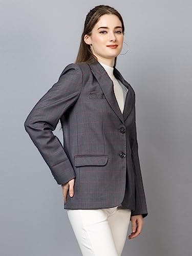 CHKOKKO Women Solid Regular Fit Stylish Formal Blazer Grey Size XXL 3