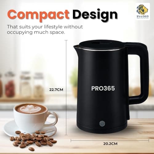 PRO365 Premium Electric Kettle 1800 Watts | 1.5L Stainless Steel Inner Body | Cool Shield Body| Auto Shut-Off | Keep Warm Function | Anti-Rust | Dry Boil Protection | Power Saver 5