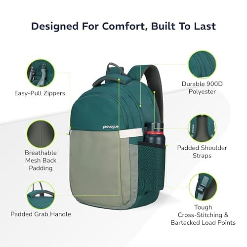 Provogue Urban Laptop Backpack 30L with 3 large compartments and Rain Cover | Backpack Bag for Man, Laptop Bag 15.6 Inch, Travel & Office Backpack for Men and Women with Laptop Compartment | Green 4