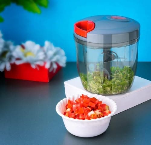 Dori Vegetable Chopper 900ML– Manual Food Chopper with 5 Stainless Steel Blades | Hand Pull Chopper for Onion, Garlic, Nuts, Salad & More | Large Capacity Kitchen Tool (Gray) 4