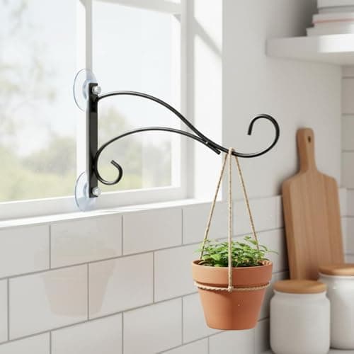 Ojiva® Drill-Tool-Less Installation Wrought Iron Bird Feeder Hanger Simple Lines Design Double Suction Cup Wall Bracket Multi-Purpose Window Suction Cup Hook for Gardeners, Balcony, Garden, Patio, 3