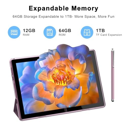 HOTTABLET 10 inch Android 15 Tablet, 12GB RAM (4+8 Expansion) + 64GB ROM, 2+8MP Dual Camera, 6000mAh Battery (Tablet + Case + Pen) (Pink) 3