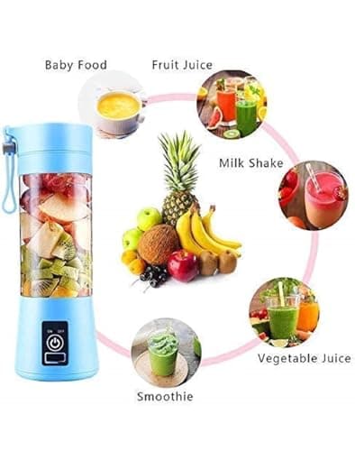 NTS Portable Electric Juicer Mixer with 2000mAh Battery, 6 Blades, 380ml Bottle, USB Rechargeable 2