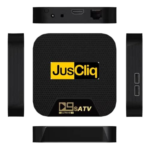 JusCliq Android TV Box D9 SATV, 4K Ultra HD, 4GB RAM 32GB Storage, Android 13.0, Dual Band WiFi 5, Bluetooth 5.0, Voice Remote Control, Black 4