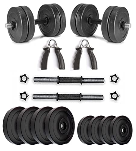 FitBox Sports Dumbbells Combo Weigth Plates & Hand Grips 4kg, Black, Polyvinyl Chloride (PVC)