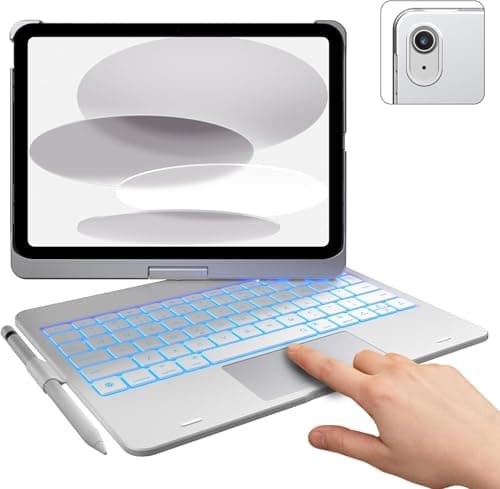 typecase Touch Keyboard for 11th (A16) & 10th Gen with Multi-Touch Trackpad, 11-Colors Backlit, 360° Rotatable Multi Viewing Angle, Pencil Holder(Not fit to Air 11/Air 5th/Pro 11)-Silver'26