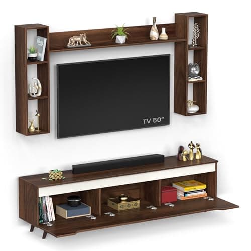 BLUEWUD Blesky Miltra TV Unit Multipurpose Combo, TV Stand with top shelf for Decor Display, TV Entertainment Unit with Handleless doors, for Living Room, Home (DIY- Brown Maple) (Blesky Miltra Combo) 4