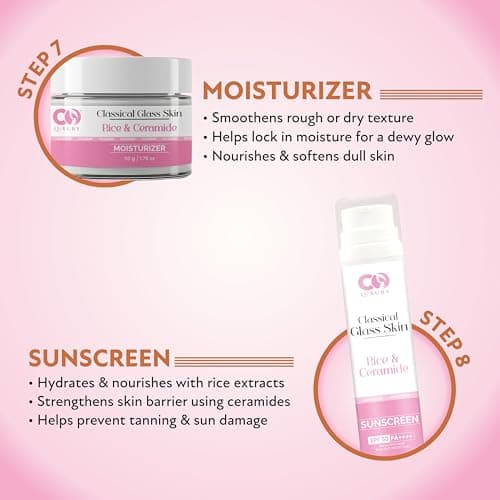 CO Luxury Rice & Ceramide 8-Step Classical Glass Skin Care Kit | Moisturizer,Facewash,Toner,Sunscreen,Peel-Off Mask,Serum,Eye Cream & Soap | Brightening, Hydrating & Even Tone ( Set of 8 Items) 6