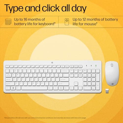 HP 230 Wireless Keyboard and Mouse Combo, 2.4GHz USB dongle, 1600 dpi, Windows PC Compatible, Full-Size Keyboard with Numeric pad, 12 Function Keys, 1-Year Warranty, 0.56 kg, White, 3L1F0AA 4