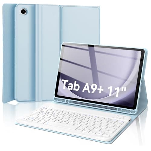 Keyboard Case for Samsung Galaxy Tab A9 Plus/A9+ 5G 11”(SM-X210/X216/X218), Detachable Wireless Bluetooth Keyboard, Smart Folio Cover with S Pen Holder, Soft Protective Case, Auto Sleep/Wake, Sky Blue