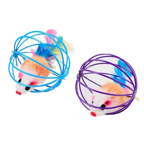 PETS EMPIRE Playing Kitten Pet Supplies Plush Mouse Ball False Mice Cat Toys Rat in Cage (Pack of 2)