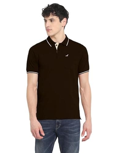 AMERICAN CREW Men Polycotton Regular Fit Polo Collar T-Shirt with Pocket (AC444-L_Plum Chocolate)