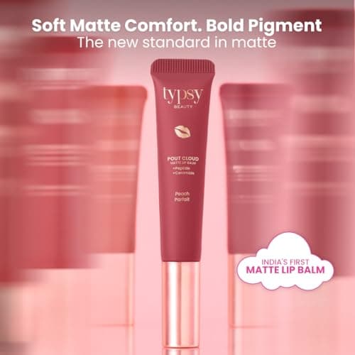 Typsy Beauty Pout Cloud Matte Lip Balm | Blurring Finish, Tinted Lip Balm with Peptides, Ceramides & Vitamin C & E | Rich colour payoff with long-lasting stain I Plum - Mulberry Mochi 05| 8g 3