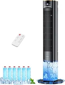 HIFRESH 107CM Tower Fans w/Cooling, Memory & Aroma Function, Remote & Touch Screen, 4 Modes & 3 Speeds,15H Timer, 4.2L Dual Tanks, 6 Ice Pack, 22Ft Air Throw, Low Power Consumption Tower Fan for Room