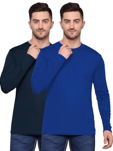 TQH Full Sleeve T Shirt for Men | T-Shirt for Man Full Sleeve | Gym T Shirts for Men Workout | Slim Fit Polyester Round Neck Solid Sports T-Shirts for Running Training Casual Wear - Pack of 2