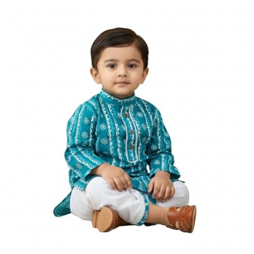 Kids Ethnic Festive and Traditional soft comfortable Cotton Kurta and Dhoti set (6-9 Months, Blue)