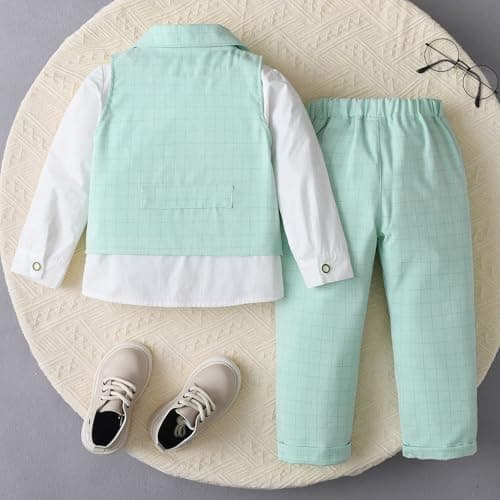 Hopscotch Boys Full Sleeves Checks Print Aqua Color Formal Set (5-6 Years) 2
