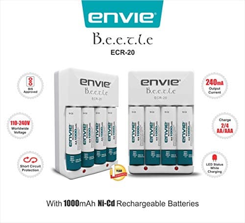 ENVIE® (ECR20+1000) Beetle Charger for AA & AAA Rechargeable Batteries with LED Light Indicator 2