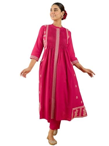 INDO ERA Women's Cotton Ethnic Motifs Embroidered Kurta Set | Soft Fabric | Stylish Ethnic Suit,IESTR11573XS
