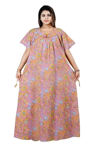 Bejod's Collection Women Pure Cotton Nighty Combo Pack | Full Length Floral Printed Cotton Nighty Maxi | Soft & Breathable Night Dress for Women L-4XL (Pink, 3XL)