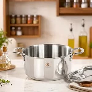 Omichef Triply Stainless Steel Casserole/Dutch Oven/Handi/Biryani Pot with Lid | 22 cm (4.2 LTR) | Induction Friendly | Rust-Free, Food-Grade, ISI Certified,Toxin-Free (5 Years Warranty)
