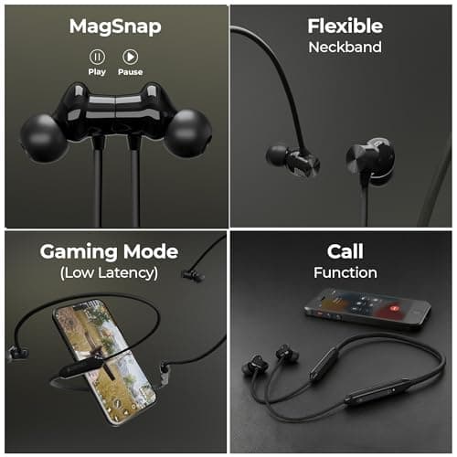 Zebronics Bluetooth MagSnap Neckband, 10mm Drivers, Upto 18hrs Playtime, BT v5.3, ENC, Gaming Mode, Volume & Media Control, Type C Rapid Charging (Escape 80, Black) 5