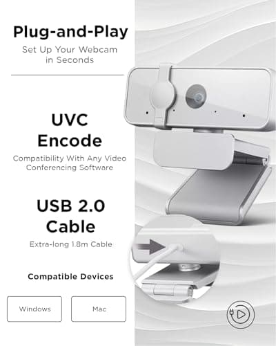 Lenovo 300 FHD Webcam with Full Stereo Dual Built-in Mics | FHD 1080P 2.1 Megapixel CMOS Camera with USB |Ultra-Wide 95° Lens, 4X Digital Zoom | 360 Rotation | Flexible Mount | Cloud Grey 5
