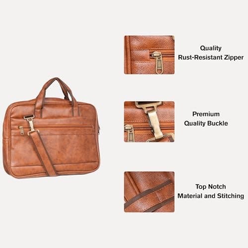 Mihaa Laptop Bags for Man | Leather Laptop Bags for Men Office | Upto 15.6 Inch | Water Resistant | Multiple Organisers | PU Leather | Professional Office Bag — [Brown] 2