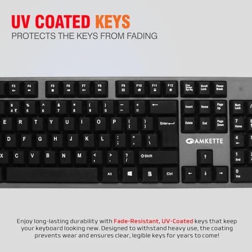 Amkette Lexus Neo Keyboard Mouse Combo Wired for Laptops, PCs, & USB-Compatible Devices | UV-Coated, Long-Lasting, Anti-Fade Keys | Spill-Resistant Design | Multimedia Keys | Comfortable Typing (Grey) 4