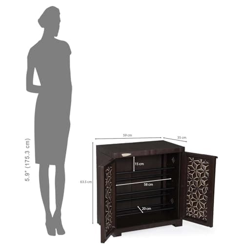 Nilkamal Freedom Star (FMSC09STR) Shoe Rack Plastic Cabinet | 3-Year Warranty | Dustproof Chappal Stand with Door | Indoor & Outdoor | Weather Brown & Biscuit 2