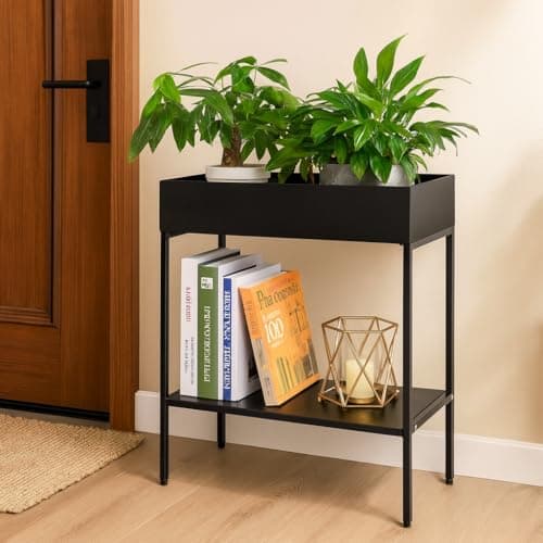 ecofynd Zane Planter Box, 2- Tier Elevated Outdoor - 25 Inch Durable Raised Garden Bed for Herbs, Flowers & Vegetables - Stylish Plant Pots for Patio Decor & Backyard Gardening - Narrow Plant Stand