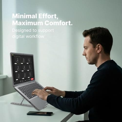 ALVIONI Laptop Stand 6 Angle Adjustable Foldable Metal Laptop Riser Portable Notebook Stand with Multi Angle Positions Desktop Laptop Holder Stand for Desk Use Silver 4