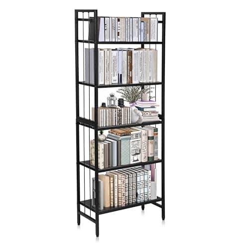 Livzing 6 Tier Metal Height Adjustable Bookshelf Metal Rack Wooden Almirah 5.4 Feet for Home Library Book Shelf Open Display Books Rack 6 Layer Book Shelf Bookcases DIY
