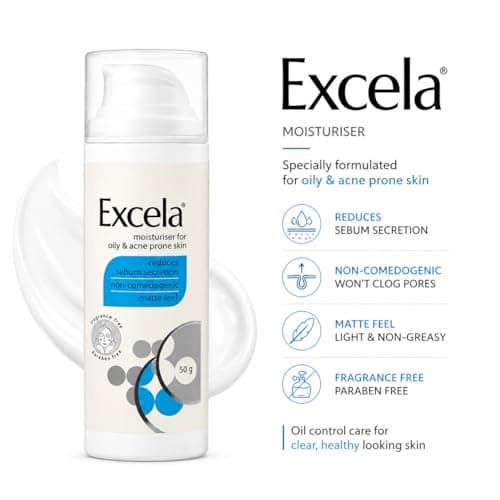 Excela Moisturiser for Oily & Acne Prone Skin, Matte Feel, Non-Comedogenic, Fragrance Free, 50g 2