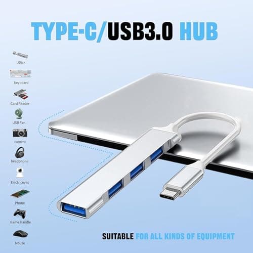 Sounce 4 in 1 Portable USB C Hub (Type-C to 4 USB-A Ports) with Aluminum Shell, USB Port Hub 3.0 Compatible for PC, Tablet, and Smartphone - White 5