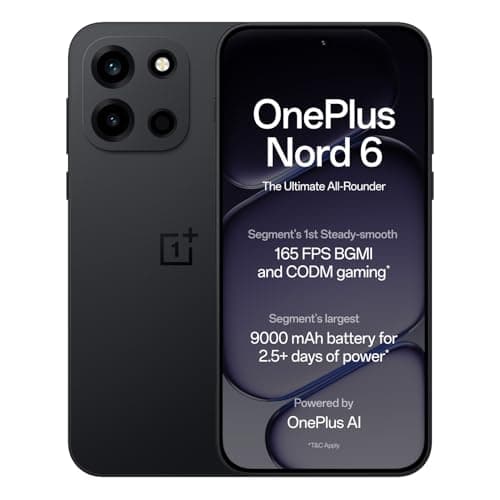 OnePlus Nord 6 | 12GB+256GB | Pitch Black | Snapdragon 8s Gen 4 | Segment's First Stable 165FPS Gaming | Segment's Largest 9000mAh Battery | Most Complete IP Rating | Personalized AI