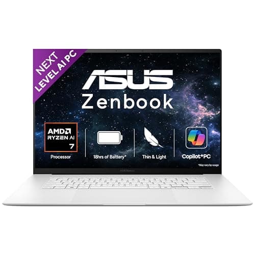 ASUS Zenbook S16, AMD Ryzen AI 7 Octa Core 350, 24GB,1TB,16" Touch Screen, 3K OLED, Windows 11,M365 Basic(1Yr)*,Office24,Scandinavian White,1.5 Kg,UM5606KA-RJ108WS,Next-Gen AI Laptop,Copilot+