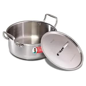 Wonderchef Stella Triply Stainless Steel Casserole with Lid | 24 cm, 4.5 litres | Compatible with Gas Stove, Induction, Ceramic Cooktop | Non-Toxic | Heavy-Duty Handle | 10-Year Warranty