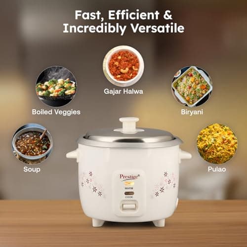 Prestige Delight PRWO 1.0 L Electric Rice Cooker|Detachable power cord|Durable body|Cool touch handles|White| Raw capacity-0.4L|Cooked capacity-1L|Cooks for a family of 2 to 3 members 5