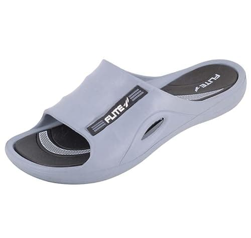 FLITE Slides for Men | FL 185 Comfortable Casual Slippers | Lightweight EVA Sole, PVC Upper (Grey, UK, UK Footwear Size System, Adult, Men, Numeric, Medium, 9)