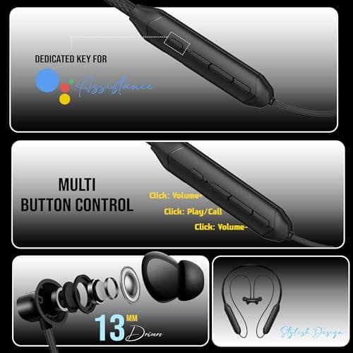 Kratos Black Bluetooth Neckband with 55 Hrs Playtime, Deep Bass, Stereo Sound, HD Calls, Magnetic Earbuds, Voice Assistant, Type-C Charging, Rich Audio, Hollow Switch for Comfort & Style 4